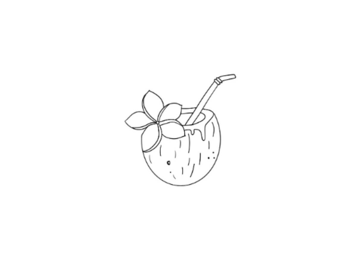 Dessin boisson à la noix de coco sur fond blanc.